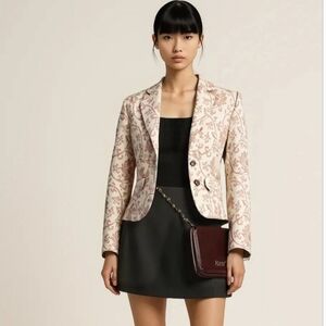 Tristan Jacquard Fitted Cropped Blazer pink & cream
